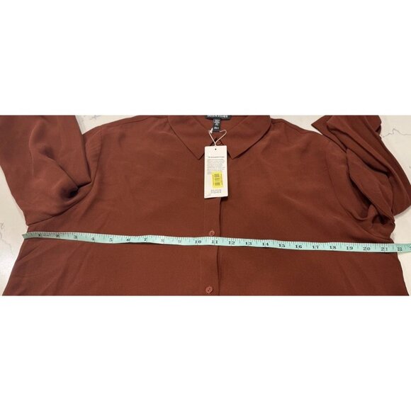 Eileen Fisher Small Redwood Silk Georgette Crepe Classic Collar Shirt NWT $278 - Picture 13 of 13